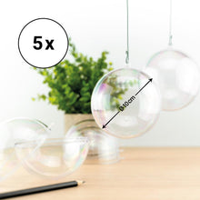 Carica l'immagine nel visualizzatore di Gallery, Sfera in plastica acrilica di Natale A661005, diametro 10 cm, trasparenti con occhiello per appenderle, 2 parti, 5 pezzi, in plexiglas