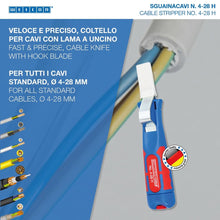 Carica l'immagine nel visualizzatore di Gallery, WEICON TOOLS Coltello per Cavi No. 4-28 H, Strumento di Spelatura per Cavi da 4 a 28 mm, con Lama a Uncino, Made in Germ