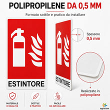 Carica l'immagine nel visualizzatore di Gallery, AGRICOM Cartello Estintore, Kit 2 Pezzi 9,5 x 17 cm in Polipropilene 0,5 mm, Segnaletica Antincendio Impermeabile e Resi