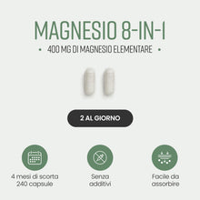 Carica l'immagine nel visualizzatore di Gallery, Magnesio Completo 8-in-1 | 400 mg Alta Dose | 240 Capsule Vegane | Magnesio Bisglicinato, Citrato, Malato, Taurato | Int