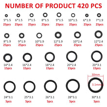 Carica l'immagine nel visualizzatore di Gallery, YIXISI 420 Pezzi 24 Misure Neri O-ring Assortimento Kit, Nitrilica O-ring Gomma Guarnizioni di Tenuta, per Aria Condizio