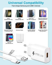 Carica l'immagine nel visualizzatore di Gallery, Caricatore USB 18W con Cavo USB Type-C 2M, Quick Charge 3.0 Presa USB Alimentatore USB Caricabatterie USB Spina Caricato