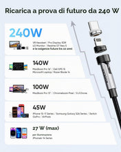 Carica l'immagine nel visualizzatore di Gallery, Kuulaa Cavo di ricarica magnetico USB-C 2 in 1, 240 W, cavo di ricarica USB-C e Lightning, PD 3.1, cavo di ricarica magn