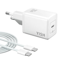 Carica l'immagine nel visualizzatore di Gallery, YISH 25W Caricatore USB C Caricabatterie： 3A USB C Presa Carica Alimentatore con 60W Cavo USB Type-C 1M Spina Ricarica A