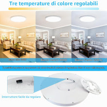 Carica l'immagine nel visualizzatore di Gallery, Plafoniera LED a soffitto dimmerabile con sensore di movimento e telecomando, 24W 2400Lm Lampadario con Sensore 5.8G Rad