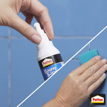 Carica l'immagine nel visualizzatore di Gallery, Pattex Bagno Sano Rinnova Fughe, Silicone bianco per rinnovare le fughe tra le piastrelle, Stucco per piastrelle con app