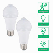 Carica l'immagine nel visualizzatore di Gallery, 2 Lampadine LED E27 9W con Sensore di Movimento PIR, Luce Bianca, 220V, Accensione Automatica Notturna, Risparmio Energe