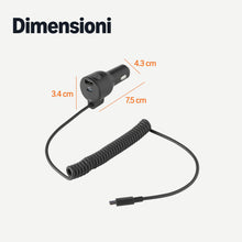 Carica l'immagine nel visualizzatore di Gallery, Caricabatterie da auto a ricarica rapida Amazon Basics, 1 USB-C + 1 USB-A + 1 cavo a spirale integrato, 60 W, nero