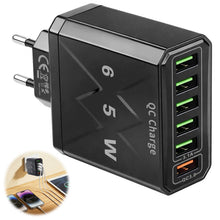 Carica l'immagine nel visualizzatore di Gallery, Caricatore USB Multiplo 65W 6 Porte con QC 3.0 per iPhone 16 15 14 Galaxy