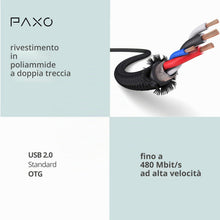 Carica l'immagine nel visualizzatore di Gallery, PAXO Cavo da USB C a mini USB da 2 m (compatibile con OTG), per dashcam, fotocamera, navigatore satellitare, controller 