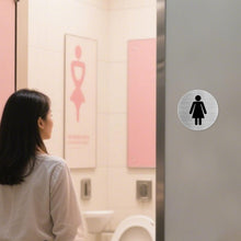 Carica l'immagine nel visualizzatore di Gallery, Targa WC autoadesiva in alluminio da 9 cm per uomini e donne, targhetta WC impermeabile per porta WC, per ospiti, set da
