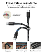 Carica l'immagine nel visualizzatore di Gallery, [2pcs 2m] 100W PD3.0 USB C a C Cavo di ricarica veloce + 3.1A USB A a C di in nylon intrecciato ricarica veloce Cavo per