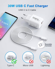 Carica l'immagine nel visualizzatore di Gallery, Caricatore USB C 30W per Google Pixel 8 Pro/8A/7/7 Pro/6/6 Pro, Presa USB C Alimentatore USB C Spina PD&amp;QC3.0 Caricatore