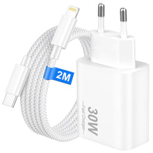 Carica l'immagine nel visualizzatore di Gallery, Caricatore iPhone Rapido 30W con Cavo Lightning 2M in Nylon Intrecciato per iPhone 14 13 12 11 Pro Max SE, Alimentatore 