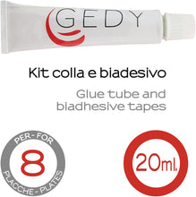 Carica l'immagine nel visualizzatore di Gallery, Gedy Kit Fissaggio Accesori Bagno Composto da Tubetto Colla 20ml e 16 Adesivi Ideale per 8 Placche, Superfici di Applicazione Piastrelle e Muro Bagno, Vetro, Porcellana, Legno, Acciaio, Alluminio, PVC