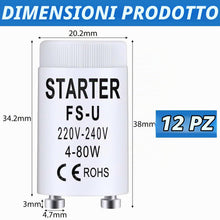 Carica l'immagine nel visualizzatore di Gallery, 12 Pezzi FS-U Starter per Tubi Fluorescenti 4-80W 220-240V Starter Neon