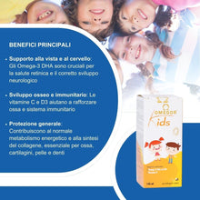 Carica l'immagine nel visualizzatore di Gallery, Omega 3 Bambini OMEGOR Kids Liquido 3+ Anni (140ml) - Estratto da Alga Marina - Gusto di Miele e Arancia con Vitamine C 