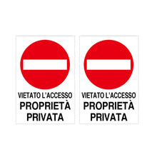 Carica l'immagine nel visualizzatore di Gallery, Cartello Proprietà Privata Divieto di accesso 20x30cm 2pezzi Preforati Pvc Impermeabili Esterno Interno