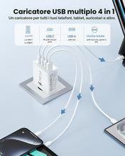Carica l'immagine nel visualizzatore di Gallery, 50W 4-Port Caricatore USB C Caricabatterie Rapido Adattatore Presa Spina