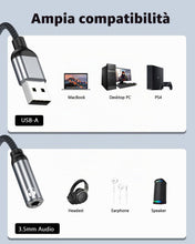 Carica l'immagine nel visualizzatore di Gallery, Adattatore audio da USB a jack da 3,5 mm per Cuffie, PC, PS4/PS, Linux