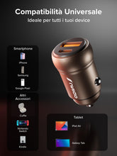Carica l'immagine nel visualizzatore di Gallery, UNIQO Car Charger 30W, Carica Batteria Auto Mini USB-C USB-A, Presa 12V