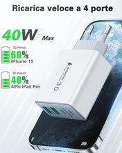 Carica l'immagine nel visualizzatore di Gallery, Caricatore USB 40W, 4 Porte, 2 USB-C PD 20W e 2 USB-A 3.1A, Fast Charge 3.0, Bianco, compatibile con iPhone, Samsung Gal