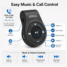 Carica l'immagine nel visualizzatore di Gallery, APEKX Adattatore audio Bluetooth per cuffie, cuffie, altoparlante, ricevitore wireless con microfono per chiamate in viv