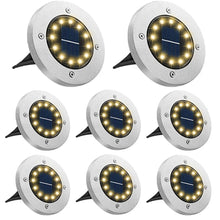 Carica l'immagine nel visualizzatore di Gallery, Bowfar Luci Solari da Giardino, 8 Pezzi 12 LED Lampade Solare da Terra, IP65 Impermeabili, Bianco Caldo Faretti Sepolta 