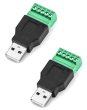 Carica l'immagine nel visualizzatore di Gallery, QWORK® 2 Pz Connettori USB, USB 2.0 A Maschio a 5 Pin PCB Morsetto a Vite Femmina per la Ricarica e il Trasferimento dei