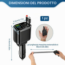 Carica l'immagine nel visualizzatore di Gallery, Caricatore Accendisigari Auto USB C 75W 5 in 1 con 2 Cavi Retrattili, Adattatore Auto con 3 Porte USB/Type C, Ricarica R