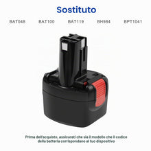 Carica l'immagine nel visualizzatore di Gallery, 9,6V 4800mAh Ni-MH Sostituzione Batteria per Bosch BAT048 BAT100 BAT119 BH984 BPT1041 PSR 960 PLI PAG PAG GLI GDR GSR 9.