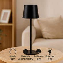 Carica l'immagine nel visualizzatore di Gallery, M mimotec - Lampada LED da tavolo Nera Serena 2W, ricaricabile, dimmerabile, 3 temperature di colore (3CCT), con batteri