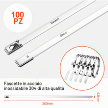 Carica l'immagine nel visualizzatore di Gallery, Gvolatee 100 pezzi Fascette in Inox 200mm,Fermacavo Metalliche Autobloccanti Temperatura Resistenza Corrosione,Stringica