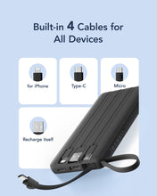 Carica l'immagine nel visualizzatore di Gallery, VRURC Power Bank 10000mAh, Slim Caricatore Portatile con 4 Cavi Intergrati