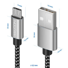 Carica l'immagine nel visualizzatore di Gallery, deleyCON 2m Cavo Micro USB in Nylon Cavo di Ricarica e Dati con Connettori in Metallo per Ricarica e Sincronizzazione Te