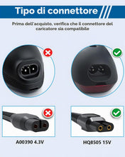 Carica l'immagine nel visualizzatore di Gallery, Caricabatterie 15V HQ8505 Caricatore per Philips Serie Rasoio Cavo