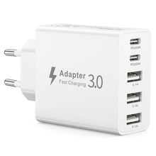 Carica l'immagine nel visualizzatore di Gallery, Caricatore USB C Presa, 50W 5Porte Caricatore USB Multiplo PD&amp;QC Carica Rapida Cellulare, Spina USBC Alimentatore Carica