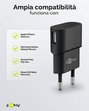 Carica l'immagine nel visualizzatore di Gallery, Goobay 44947 Adattatore di alimentazione USB da parete 1 A (5W) / Adattatore di alimentazione USB con ingresso laterale 