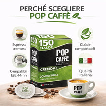 Carica l'immagine nel visualizzatore di Gallery, POP Caffè Cialde ESE 44 Compostabili – 150 Cialde Caffè Miscela Rossa Cremosa, Espresso Intenso, Compatibili con Macchin