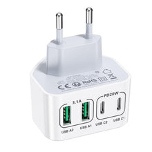 Carica l'immagine nel visualizzatore di Gallery, Caricatore USB C, 40 W 4 Porte USB C Caricabatterie Rapido, Piatto Compatto Salvaspazio Alimentatore USBC per Spazi Rist