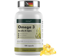 Carica l'immagine nel visualizzatore di Gallery, EXVital® Omega 3 da olio di alghe, vegano, 120 capsule softgel, 2000 mg con 600 mg di DHA e 300 mg di EPA al giorno, ott