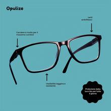 Carica l'immagine nel visualizzatore di Gallery, OPULIZE NYX Occhiali luce blu donna e uomo - Occhiali per computer Antibagliore Protezione UV - Rettangolare - Nero