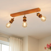 Carica l'immagine nel visualizzatore di Gallery, LVWIT Faretti LED da Soffitto Orientabili Retrò, Faretto da Interno con 3 Lampadine LED E27, Base di Legno, Faretti Soff