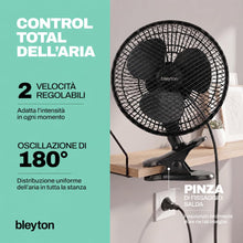 Carica l'immagine nel visualizzatore di Gallery, BLEYTON, ventilatore da tavolo, a morsetto, da parete e da tavolo, ventilatore elettrico a clip nero da 20W, potente e s