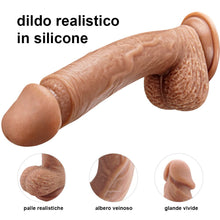 Carica l'immagine nel visualizzatore di Gallery, Dildo realistico in silicone da 22cm per principianti con a forte ventosa per gioco a mani libere, dildo anale con asta 