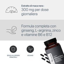 Carica l'immagine nel visualizzatore di Gallery, Complesso Maca Nera con Ginseng, L-Arginina, Zinco e Vitamine B6 &amp; B12