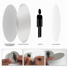 Carica l'immagine nel visualizzatore di Gallery, Targa WC autoadesiva in alluminio da 9 cm per uomini e donne, targhetta WC impermeabile per porta WC, per ospiti, set da