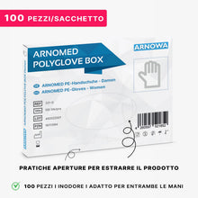 Carica l'immagine nel visualizzatore di Gallery, ARNOMED Guanti monouso in PE da donna, 100 pezzi guanti usa e getta per box, guanti plastica domestici per alimenti, gua