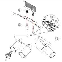 Carica l'immagine nel visualizzatore di Gallery, Lampadario Faretti Orientabili 4 Punti Luce Base GU10 max. 4x50W Due Montaggi Possibili Faretti Soffitto o Faretti Paret