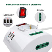 Carica l'immagine nel visualizzatore di Gallery, Extrastar Multipresa da Scrivania/Tavolo con 3 Presa USB,Presa con interruttore automatico di protezione 10A,Bianco,2500